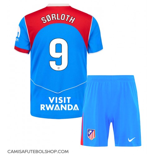 Camisa de time de futebol Atletico Madrid Alexander Sorloth #9 Replicas 3º Equipamento Infantil 2025-26 Manga Curta (+ Calças curtas)